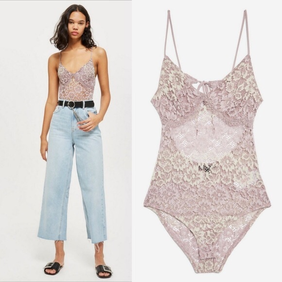 Topshop two tone lace floral bodysuit - Picture 3 of 4
